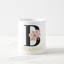 Caneca de Café com Monograma Floral em Aquarela