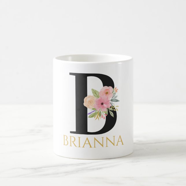 Caneca de Café com Monograma Floral em Aquarela (Centro)
