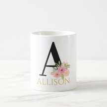 Caneca de Café com Monograma Floral em Aquarela