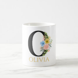 Caneca de Café com Monograma Floral em Aquarela