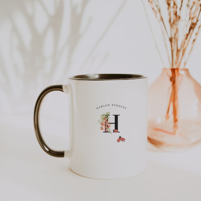Caneca de Café com Monograma Floral em Aquarela de (Criador carregado)