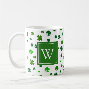 Caneca de Café com Monograma Inicial Trevo Irlandê