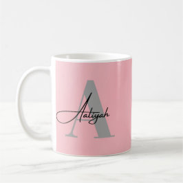 Caneca de Café com Monograma Rosa Elegante Nome Pe