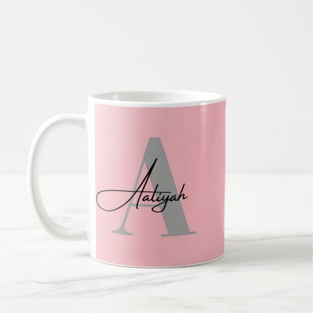 Caneca de Café com Monograma Rosa Elegante Nome Pe (Esquerda)