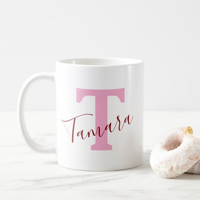 Caneca de Café com Monograma Rosa | Nome Personali (Com Donut)