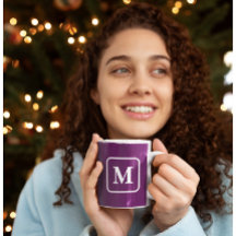Caneca de Café com Monograma - Roxo na Moda