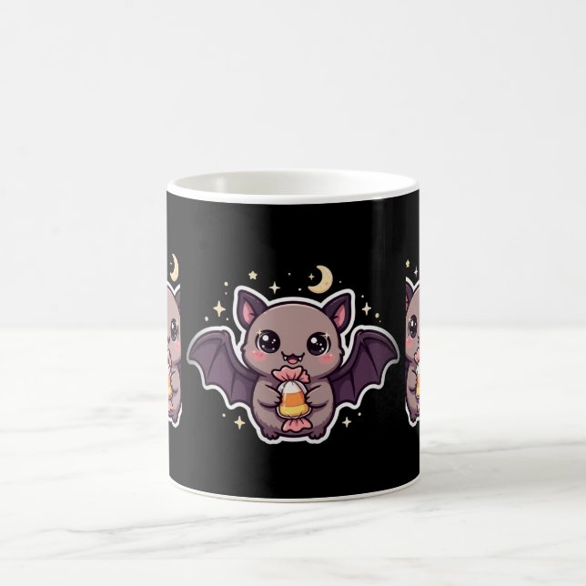 Caneca de café com morcego fofo segurando candy co (Centro)