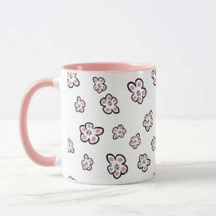 caneca de café com motivo de flor rosa
