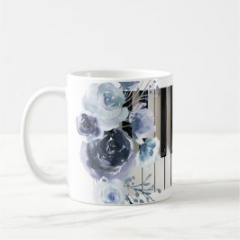 caneca de café com música floral azul empoeirada