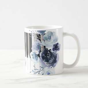caneca de café com música floral azul empoeirada