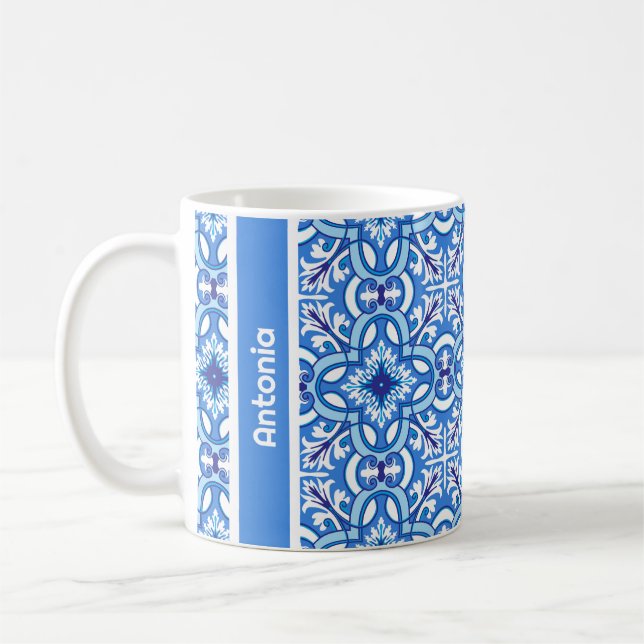 Caneca De Café Com nome 🤍 💙 Branco e azul Porto Azulejos (Esquerda)