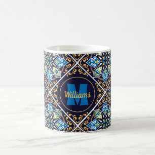 Caneca De Café Com nome e azulejos orientais iniciais, Azulejos
