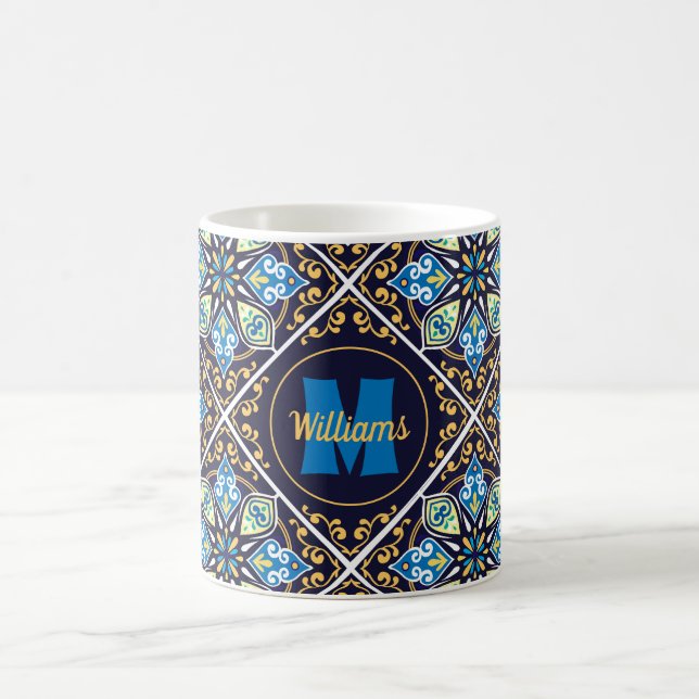 Caneca De Café Com nome e iniciais em azulejos orientais (Centro)