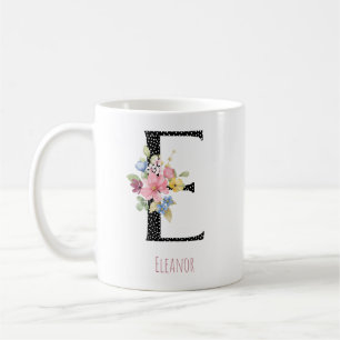 Caneca de Café com Nome e Monograma Floral em Pont