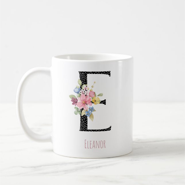 Caneca de Café com Nome e Monograma Floral em Pont (Esquerda)