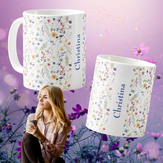 Caneca de Café com Nome e Padrão Total de Prado de (Summer Meadow Allover Pattern Name Coffee Mug)