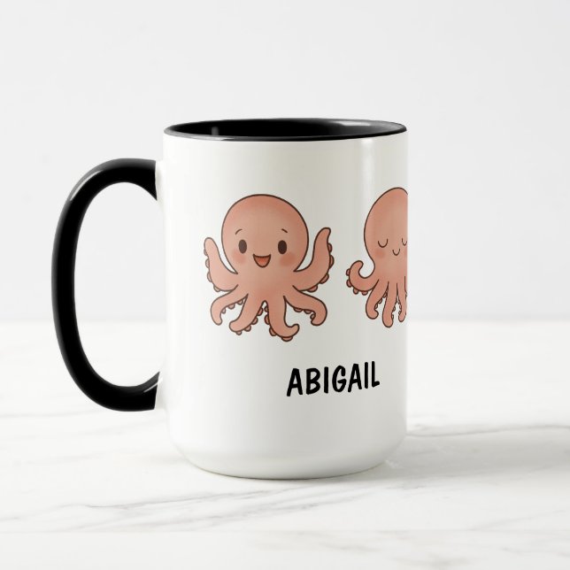 Caneca de Café com Nome Personalizado e Polvo Rosa (Esquerda)