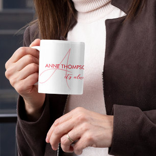 Caneca de Café com Nome Vermelho e Inicial (monogr