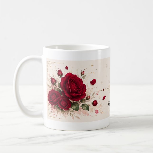 Caneca de Café com Notas de Amor Rosa Vermelha Flo (Esquerda)