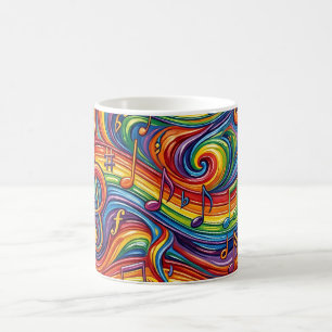 Caneca de Café com Notas Musicais Abstratas em Flu