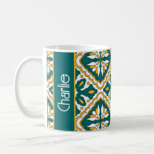 Caneca De Café Com o nome💛💚 Belos azulejos marroquinos