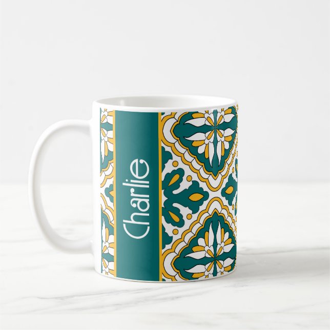Caneca De Café Com o nome💛💚 Belos azulejos marroquinos  (Esquerda)