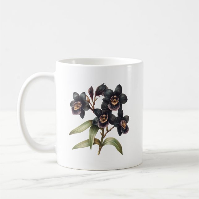 Caneca de café com orquídeas negras clássicas (Esquerda)