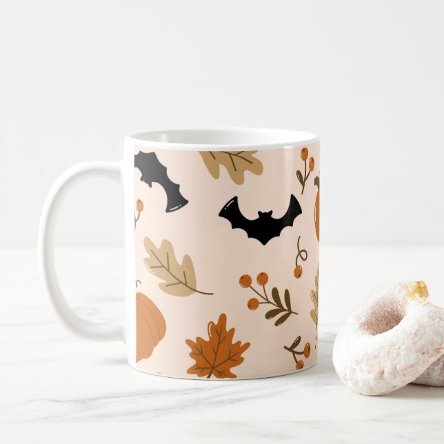 Caneca de Café com Padrão Aconchegante de Outono e (Com Donut)