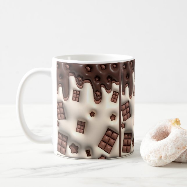 Caneca de Café com Padrão de Chocolate Derretido (Com Donut)