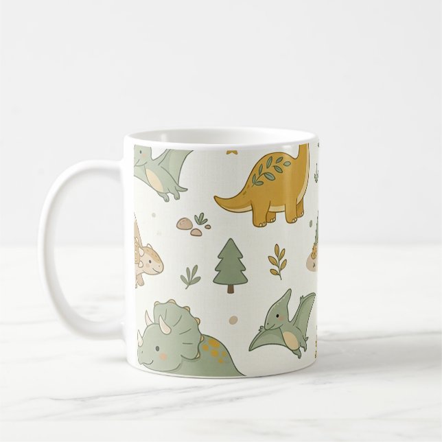 Caneca de Café com Padrão de Dinossauro Boho Fofo (Esquerda)