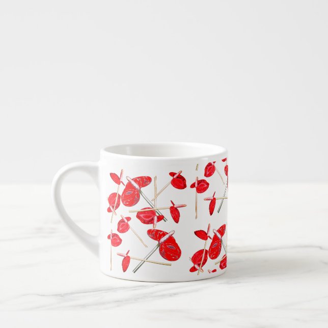 Caneca de Café com Padrão de Flores de Anthurium V (Esquerda)