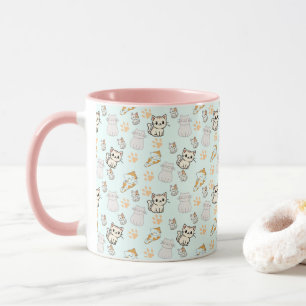 Caneca de Café com Padrão de Gatinhos e Patas Fofo