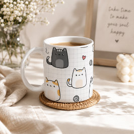 Caneca de Café com Padrão de Gato Kawaii Fofo