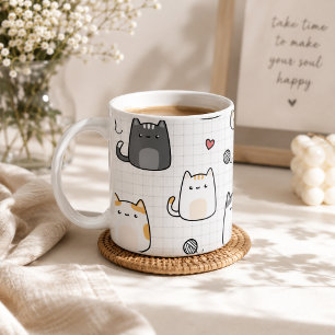 Caneca de Café com Padrão de Gato Kawaii Fofo