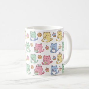 Caneca de Café com Padrão de Gatos Kawaii de Confe