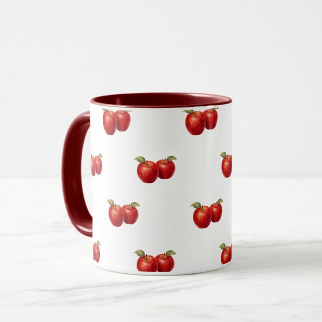 Caneca de Café com Padrão de Maçã Vermelha | Canec (Frente Esquerda)