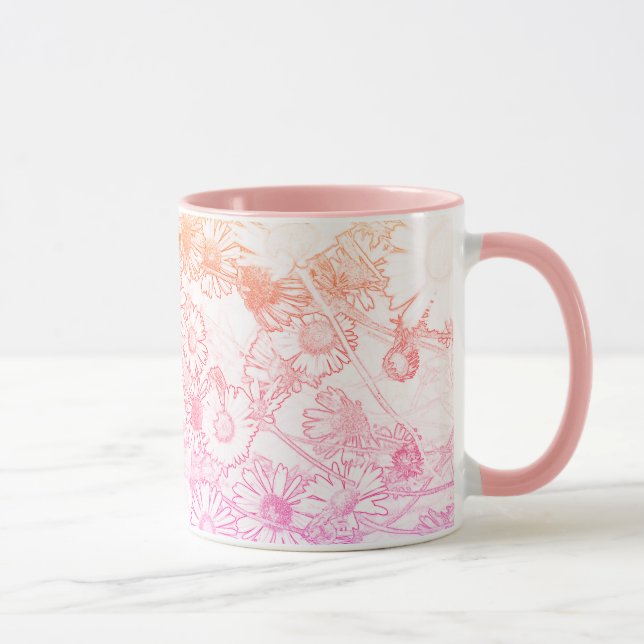 Caneca de café com padrão de margarida macia rosa (Direita)