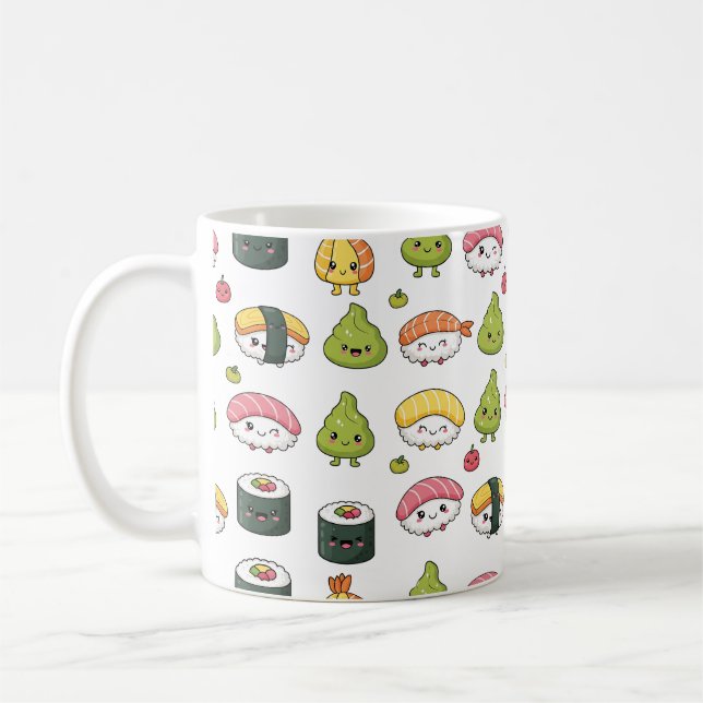 Caneca de Café com Padrão de Sushi Kawaii Fofa (Esquerda)