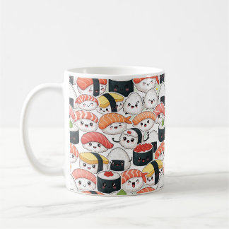 Caneca de Café com Padrão de Sushi Kawaii Fofo | C