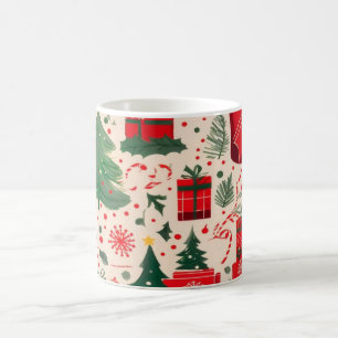 Caneca de Café com Padrão Festivo de Natal Vermelh