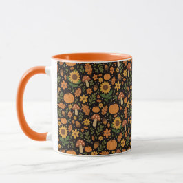 Caneca de Café com Padrão Outonal Rústico Desenhad