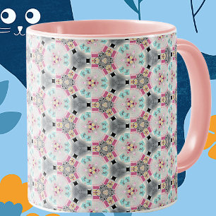 Caneca de café com padrão rosa retrô charmoso e tr