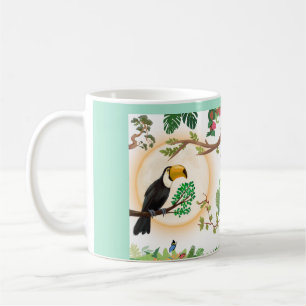 Caneca de Café com Pássaro Tucano Tropical & Folha