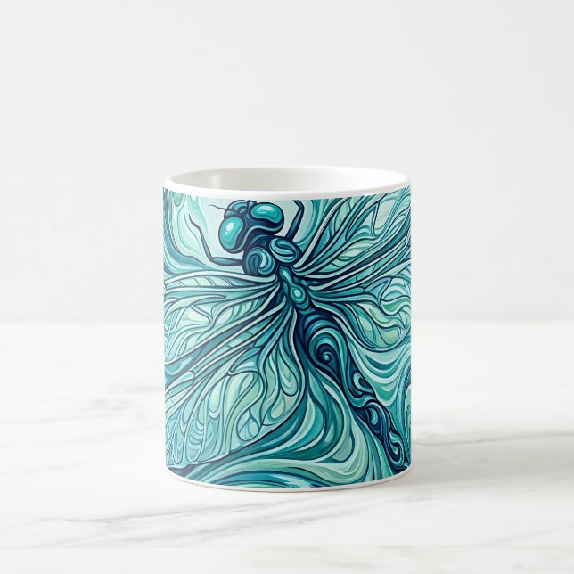 Caneca de Café com Pintura Azul Oceano de Libélula (Centro)
