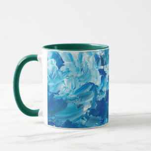 Caneca de Café com Pintura em Aquarela Azul e Alça