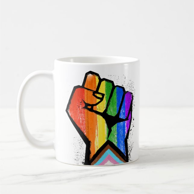 CANECA DE CAFÉ COM PUNHO LGBTQ PROGRESSO ORGULHO (Esquerda)