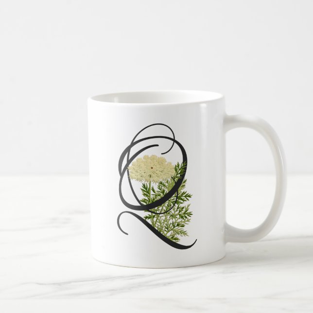 Caneca de café com Q inicial, renda de rainha vint (Direita)