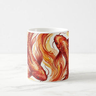 Caneca de Café com Redemoinho de Koi Vermelho Abst