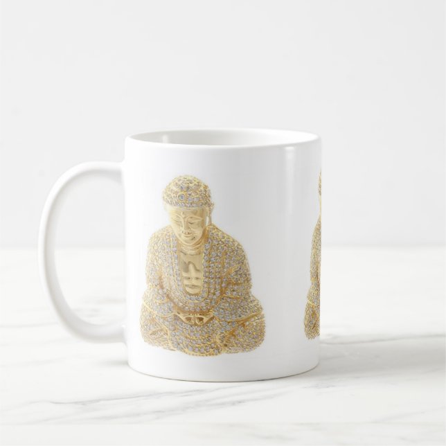 Caneca de Café com Rhinestone Dourado Buda Asiátic (Esquerda)