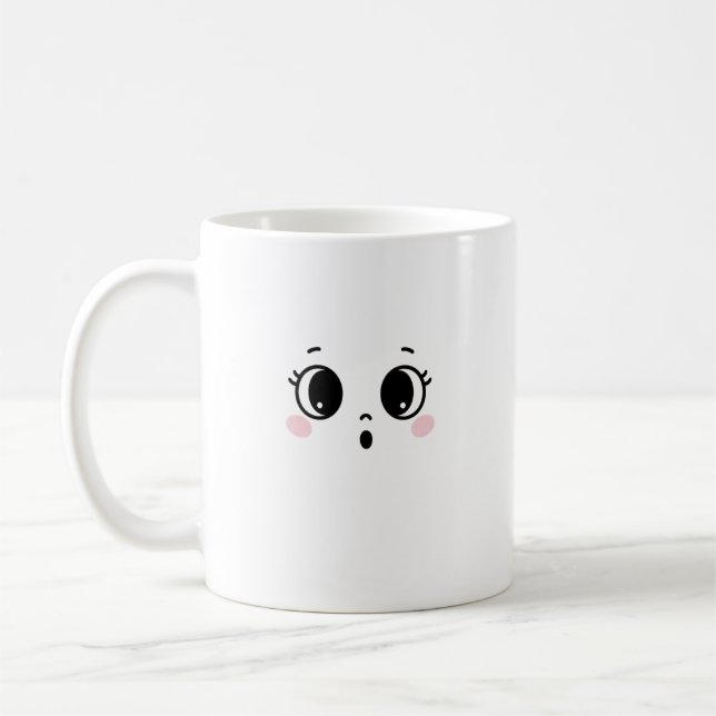 Caneca de Café com Rosto Anime Surpreso Fofo (Esquerda)
